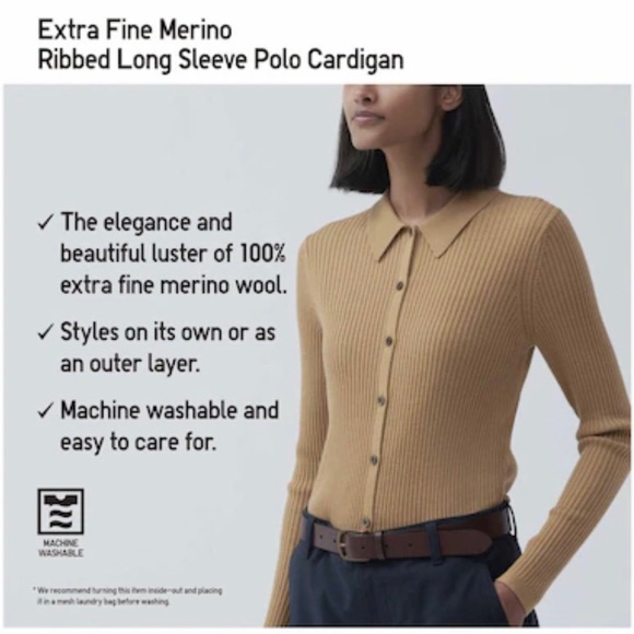 UNIQLO Extra Fine Merino Ribbed Polo Cardigan - Picture 4 of 7